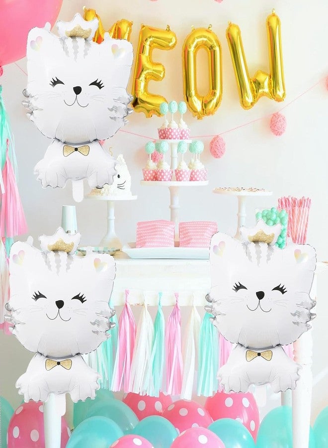 Atpata Funky Aptata Funky 28-Inch White Cat Foil Balloon with Bow, Crown, Smile - Ideal for Cat Parties, Birthdays, Animal Theme Pet Decorations - Durable, Reusable, Easy Inflation - Image 3